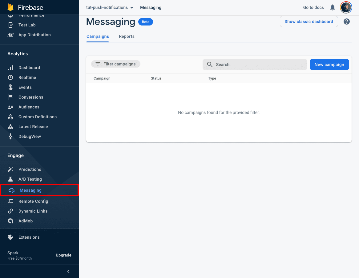 firebase messaging composer step 1